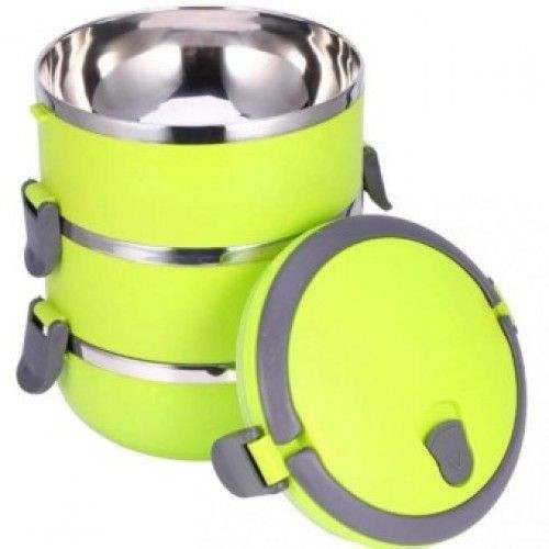 Boite Repas - Lunch Box - 3 Niveaux - Isotherme - 2.1 Litre - En Inox - Vert