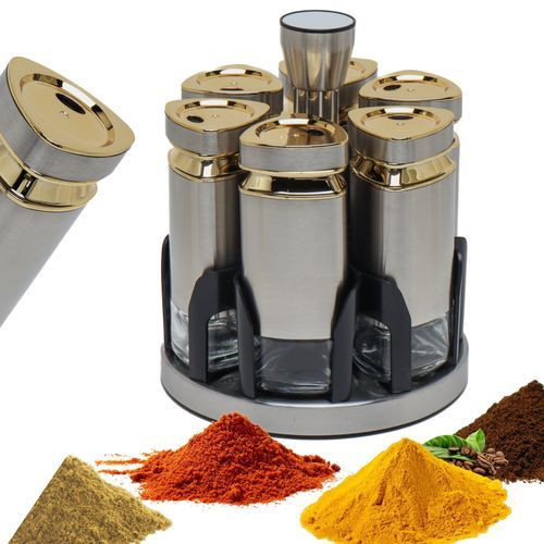 Ensemble De Pots à Épices 6 Pcs & Support De Rangement Rond Et Rotatif 360°