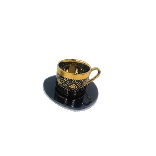 Service a Café De12 Pièces - Noir Doré - En porcelaine -SH136-30